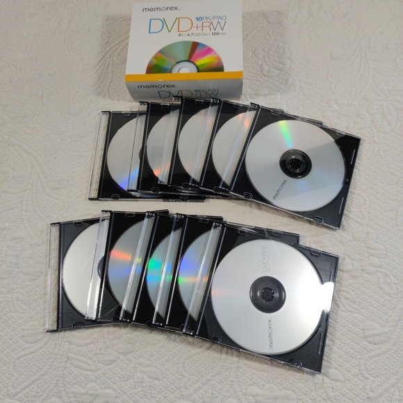 Memorex 10 Pack PAQ DVD+RW 4X 4.7 GB/GO 12 Min. New Disks - Picture 5 of 5